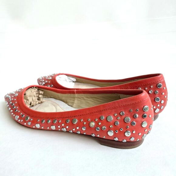DVF Stud Flats Size 7.5 Orange Leather Silver Studded PointedToe Furstenberg Ara - Picture 5 of 13